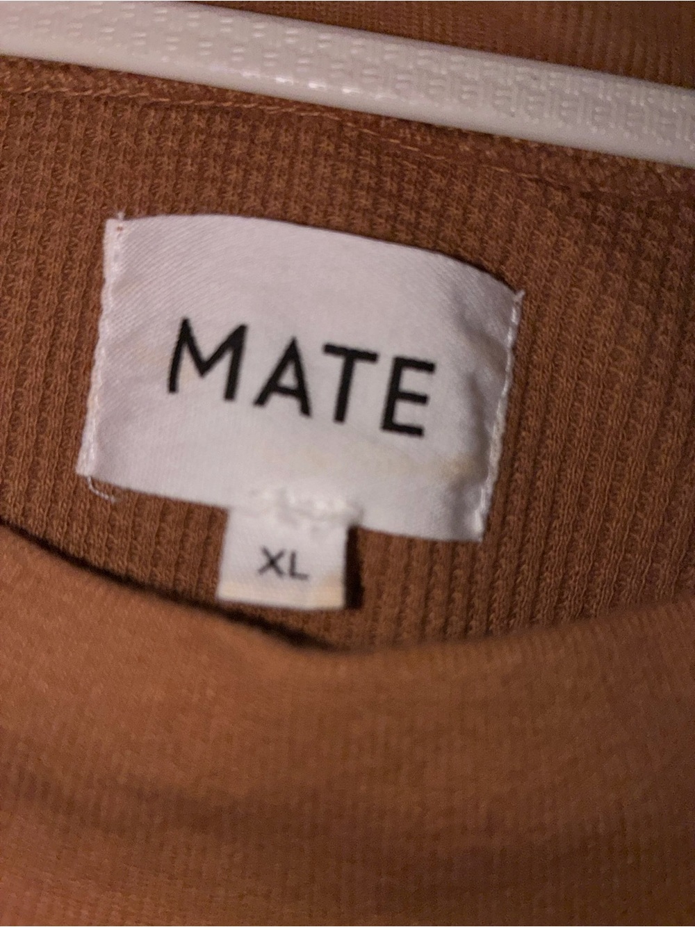 MATE the Label Waffle Crewneck Sweater Brown Caramel Henley Top - Picture 3 of 4